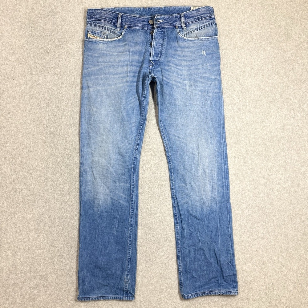 Diesel POIAK Jeans Mens 34x32 Blue Straight Leg Zipper‎ Pockets Hemmed 008PI